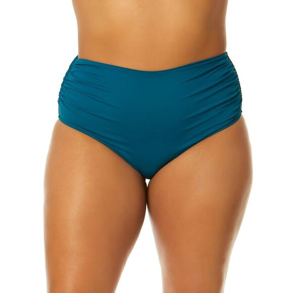 Anne Cole Plus Size High-Waist Shirred Bikini Bottoms Deep Sea Blue NWT US 24W - Picture 1 of 10